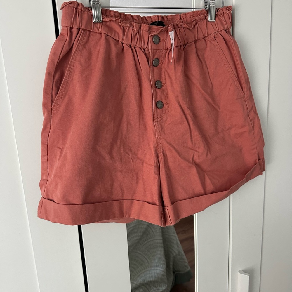 Banana Republic Rust High-Waist Paperbag Button-Front Shorts